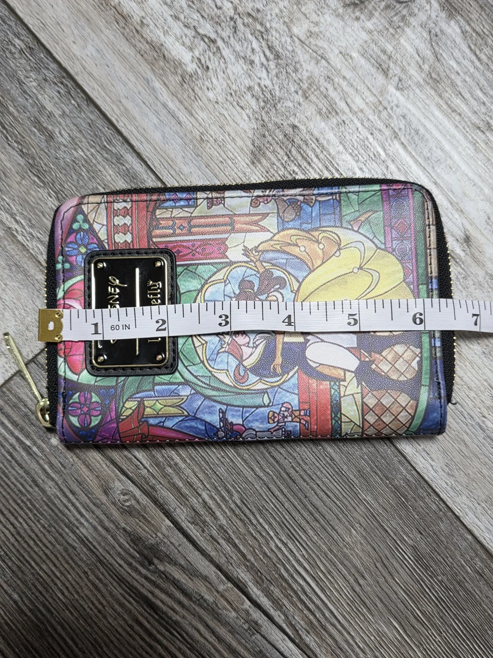 Loungefly Disney Belle & Beast Stained Glass 5 Slot Mini Zip Around Wallet